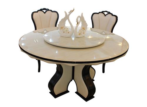 歐（ōu）式桌1.3米雙層帶轉盤（pán）大理石圓桌