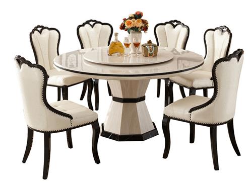 歐式象牙（yá）白大理石圓餐桌