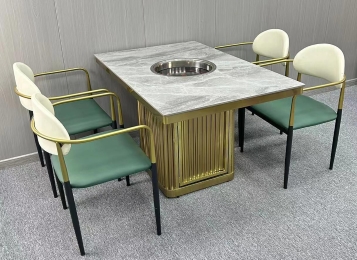 火（huǒ）鍋店輕奢大理石下沉式電磁爐火鍋桌