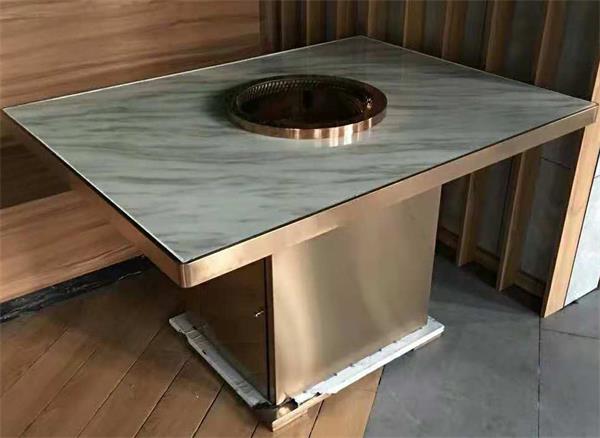 酒店無煙火鍋桌_海底撈方形大理(lǐ)石無煙火鍋桌