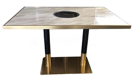 後現代輕奢不鏽鋼大理(lǐ)石火鍋桌