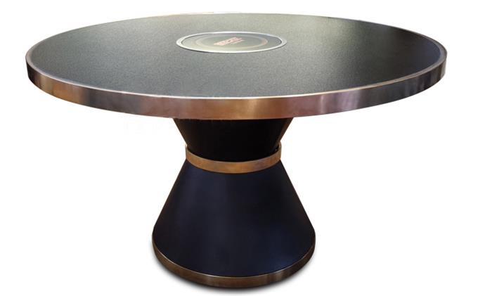 餐(cān)廳大理石桌(zhuō)麵一體電磁(cí)爐圓形火鍋桌