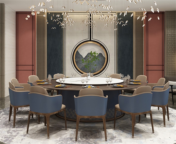 酒店新中式實木電（diàn）動餐桌大圓桌