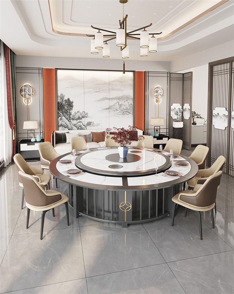 酒店新（xīn）中式電動餐桌電磁爐火鍋大（dà）圓桌（zhuō）