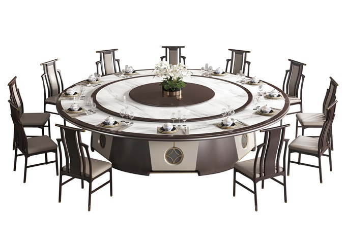 宴（yàn）會2.2m新（xīn）中式時尚電（diàn）動轉（zhuǎn）盤餐桌