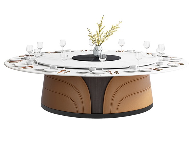 飯店新中式時尚帶轉盤餐(cān)桌(zhuō)電動大圓桌
