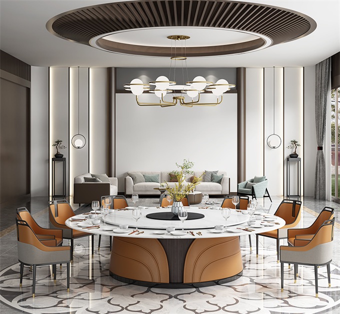 飯店新中(zhōng)式時(shí)尚帶轉盤餐桌電動大圓桌