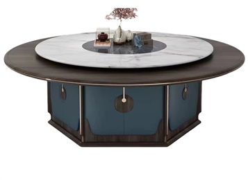 酒（jiǔ）店宴會廳新中（zhōng）式自動轉盤實木電動餐桌大圓桌