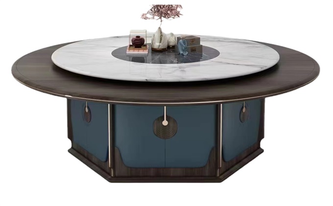 酒店宴會廳新中式自動轉盤（pán）實木電動餐桌（zhuō）大圓桌