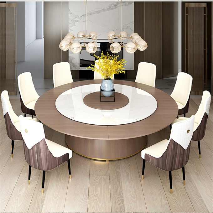 酒店包（bāo）廂輕奢烏金（jīn）木（mù）岩板靜音（yīn）電動轉盤餐（cān）桌