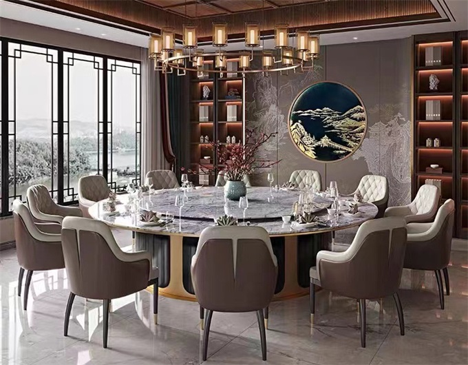 酒店會所高端大理石電（diàn）動大（dà）圓餐桌