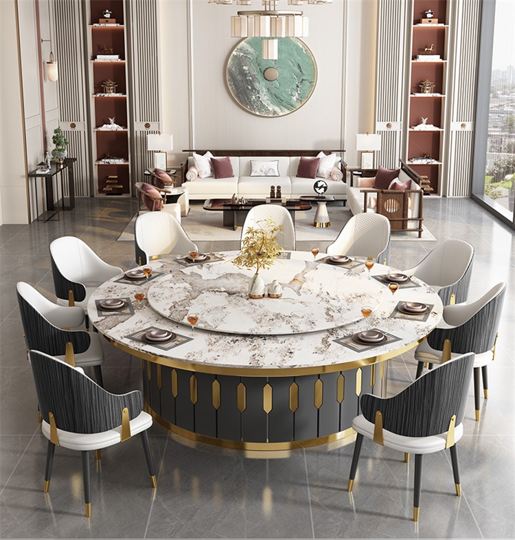 酒店會所（suǒ）現代輕（qīng）奢大理石電動餐（cān）桌大圓桌款（kuǎn）式1