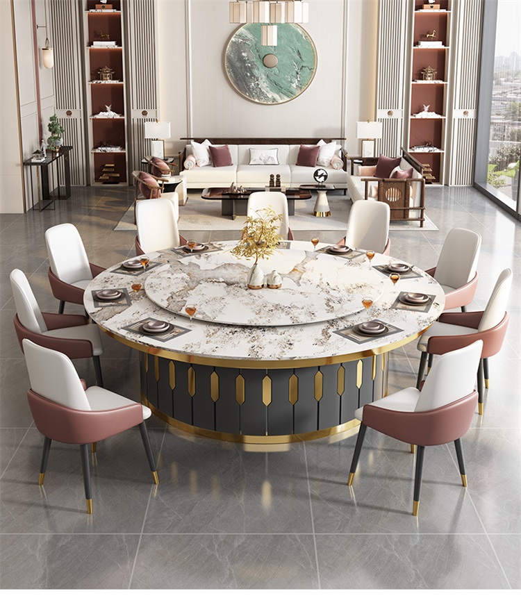 酒店會所現代（dài）輕（qīng）奢大理石電動餐（cān）桌（zhuō）大圓桌款式2