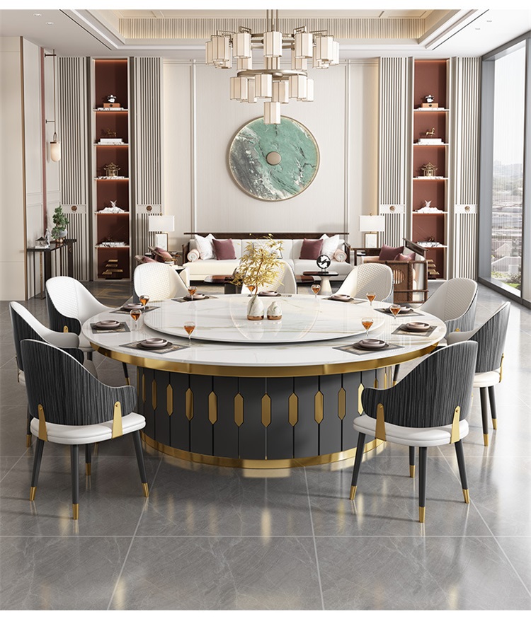 酒店會（huì）所（suǒ）現代輕奢（shē）大理石電（diàn）動餐桌大圓（yuán）桌（zhuō）款式3