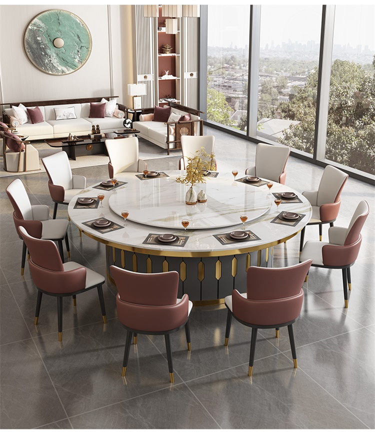 酒店會所現代輕（qīng）奢大理石電動餐桌大圓（yuán）桌款式4