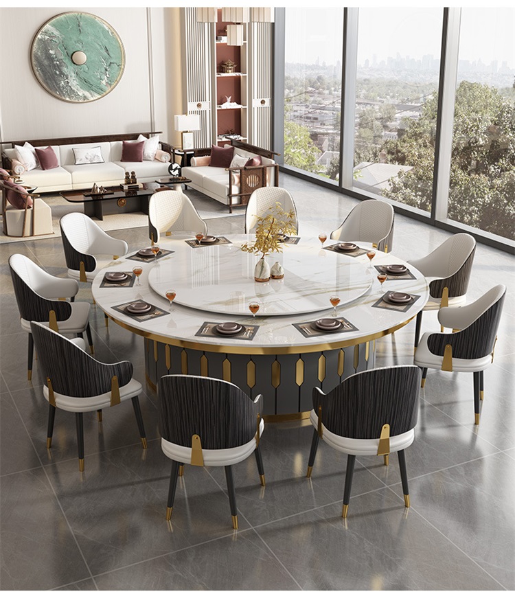 酒（jiǔ）店會所現代輕奢大理石電動（dòng）餐桌（zhuō）大圓桌款式5
