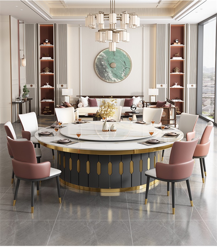 酒店會（huì）所現代輕奢大理石電動餐（cān）桌大圓桌款式6