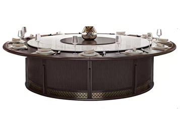 餐廳（tīng）新中式高檔實木台麵大理石轉盤電動餐桌