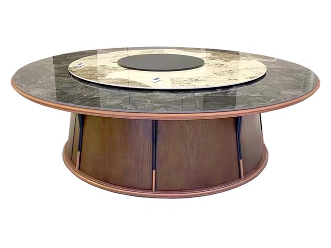 新中式輕奢（shē）大理石電（diàn）動餐桌大圓桌