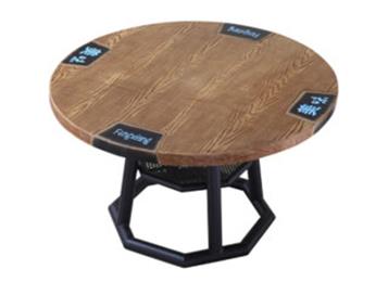 湘菜館（guǎn）大圓桌印字鐵（tiě）藝實木桌（zhuō）子