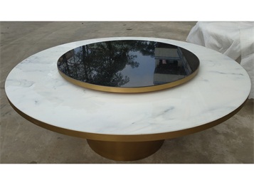 輕奢（shē）風格餐廳大理（lǐ）石帶轉盤餐桌_時尚餐桌（zhuō）椅廠家