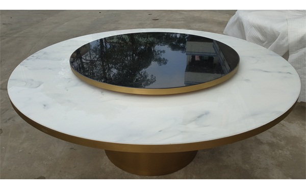 輕奢風格餐廳大理石帶轉盤餐桌_時尚餐桌（zhuō）椅廠家