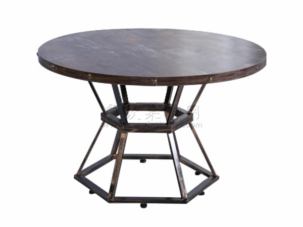 酒樓菜館複古鐵藝實木做(zuò)舊餐桌
