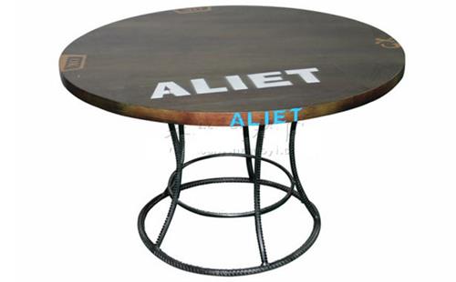 美式鄉村實木餐桌_複古做舊鐵藝鬆木餐桌圓桌