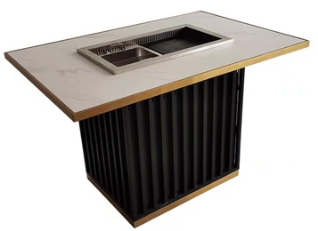 韓式大理石無煙涮烤桌_涮烤一體自動火（huǒ）鍋桌