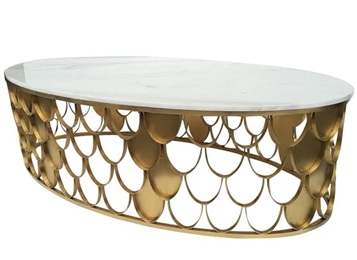 商務ktv後現代鍍金色不鏽鋼橢圓魚鱗茶幾