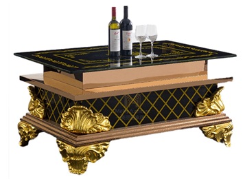 KTV夜總會包廂玻璃玫瑰金（jīn）樹脂雕花茶幾台