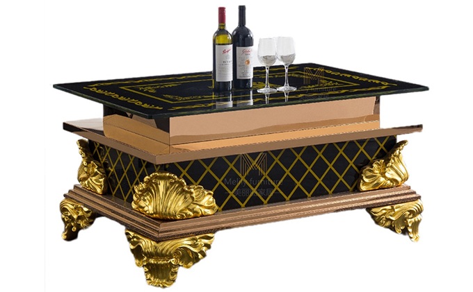 KTV夜總會包廂玻璃玫（méi）瑰金樹脂雕花茶幾台