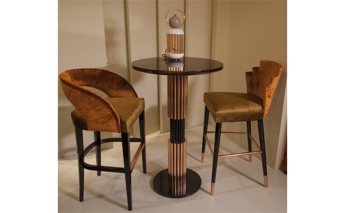 高檔酒吧輕奢（shē）玫瑰金不鏽鋼圓柱底盤吧台（tái）