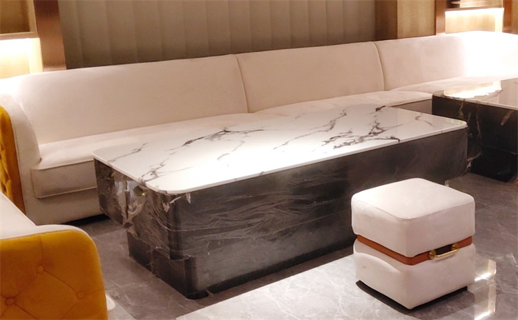 美式ktv酒吧（ba）鐵藝岩（yán）石板長方形茶幾