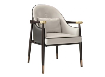 咖啡廳輕奢（shē）實木皮革軟（ruǎn）包靠背椅