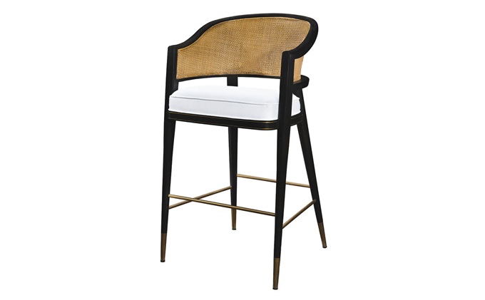 咖啡廳休閑實木（mù）藤編（biān）吧（ba）台高腳椅（yǐ）