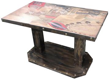 西餐廳主題工業風方餐桌_仿（fǎng）古實木銅釘鐵皮包邊