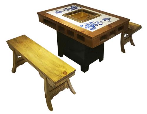 仿古（gǔ）實木雕花新（xīn）中式（shì）無煙淨化火鍋桌椅