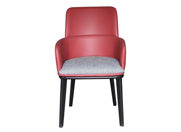 現代紅色皮革與灰色布藝實木（mù）餐椅