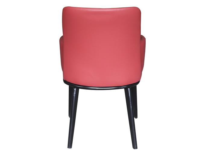 現代紅色皮革與灰色布藝實（shí）木餐椅