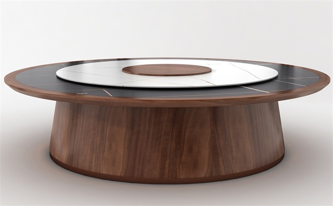 酒店會所現代輕奢實木包邊岩板（bǎn）電（diàn）動餐桌家具定製