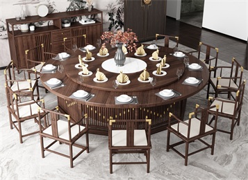 會所包廂（xiāng）新中（zhōng）式禪意輕奢實木電動旋轉餐桌椅