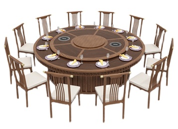 會所包廂中式實（shí）木（mù）自動旋轉電磁爐（lú）電動餐桌