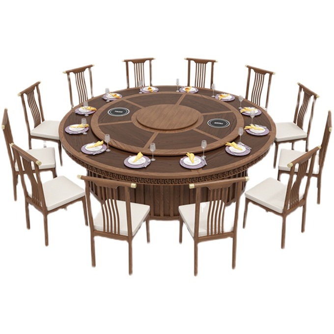 會所包廂中（zhōng）式實（shí）木自動旋轉電磁（cí）爐電（diàn）動餐桌