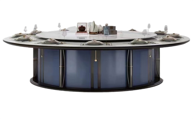 會所包（bāo）間新中式旋轉大理（lǐ）石電動餐桌