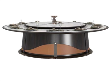 別墅豪華新中式岩板電（diàn）動旋轉餐桌大圓桌