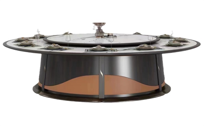 別墅豪華新中式岩板電動旋轉餐桌大圓桌