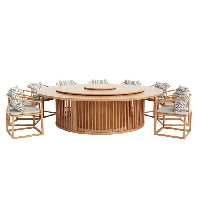 會所包房創意新中式實木（mù）自動旋轉大圓（yuán）桌