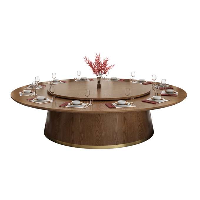 酒樓簡樸實木桌椅組合電動（dòng）餐桌大圓桌