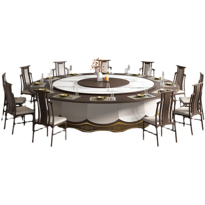 會所新中式實木餐桌椅組20個人的電（diàn）動餐桌